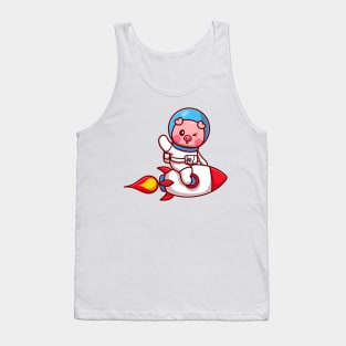 Cut Pig Astronaut Riding Rocket And Waving Hand Cartoon Tank Top